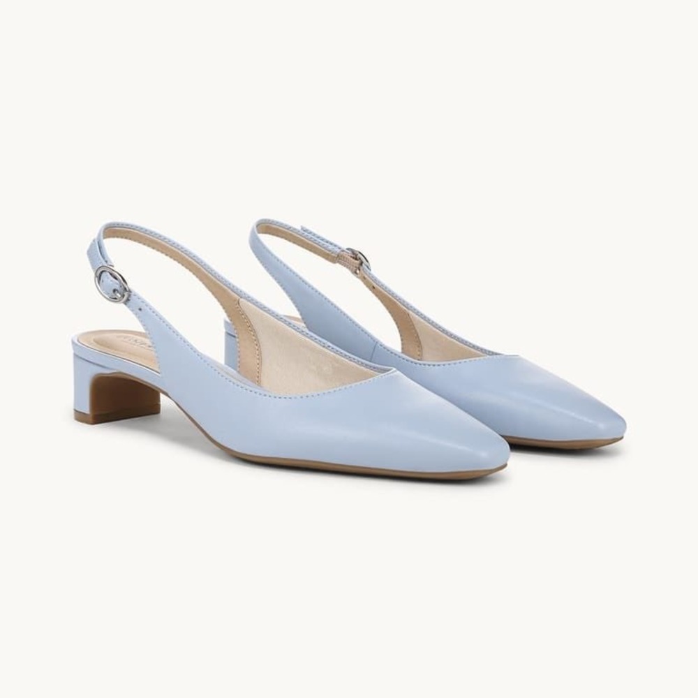 LifeStride Lorena Ice Blue Faux Leather Slingback Block Heel Pumps Mens Sz 8 M